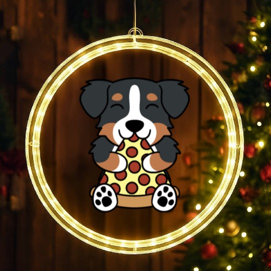 Bernese Mountain Dog Pizza Lover LED Christmas Window Lights
