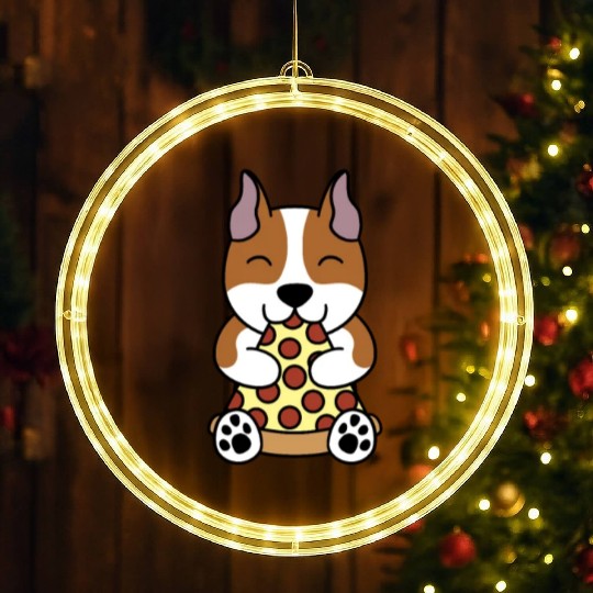 American Staffordshire Terrier Pizza Lover LED Christmas Window Lights