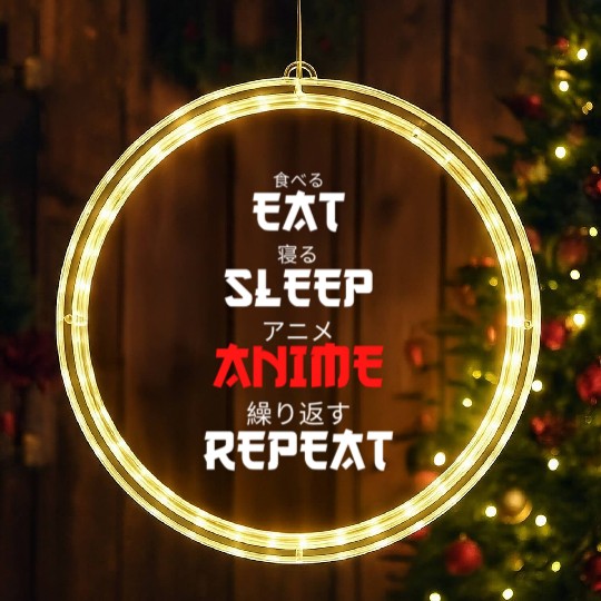 Japanese Anime Manga Otaku Eat Sleep Anime Repeat LED Christmas Window Lights