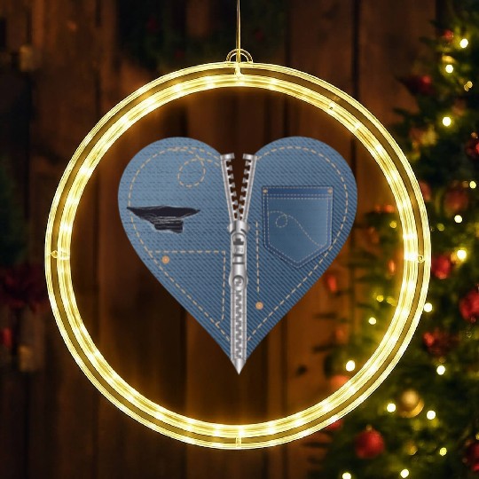 light blue heart in jeans look with zipper LED Christmas Window Lights