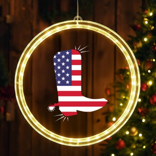American Flag Cowboy Boot Stars And Stripes LED Christmas Window Lights