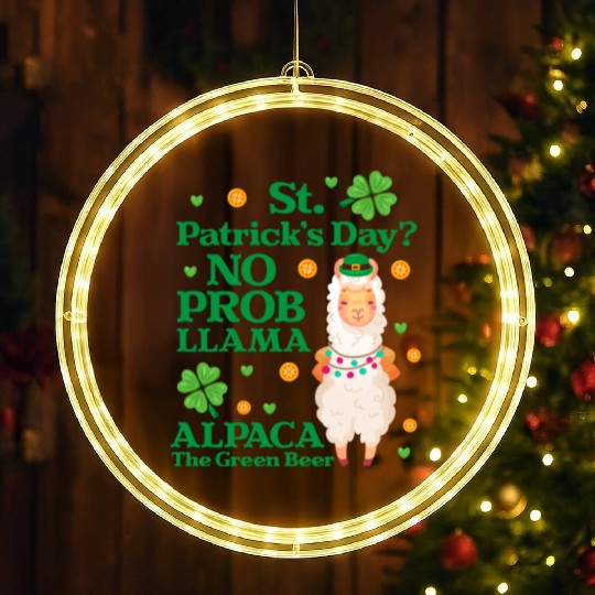 St. Patrick's Day? No Prob Llama Alpaca Green Beer LED Christmas Window Lights