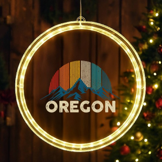 Oregon Vintage Mountains Nature Hiking Gift LED Christmas Window Lights