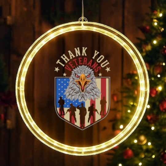 Eagle Veterans Day Patriotic Soldiers US Flag LED Christmas Window Lights