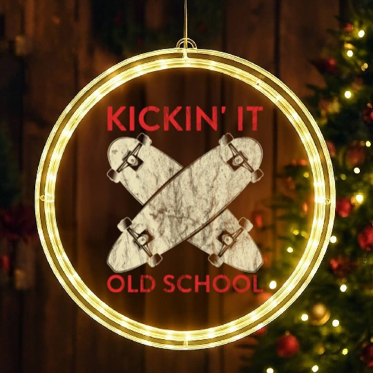 Funny Skateboard Kickin' It Old School Skateboarde LED Christmas Window Lights