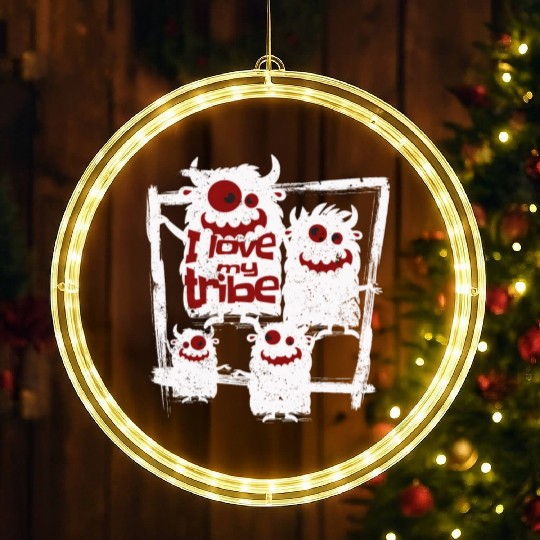 I Love My Tribe Funny Monster Family Reunion LED Christmas Window Lights