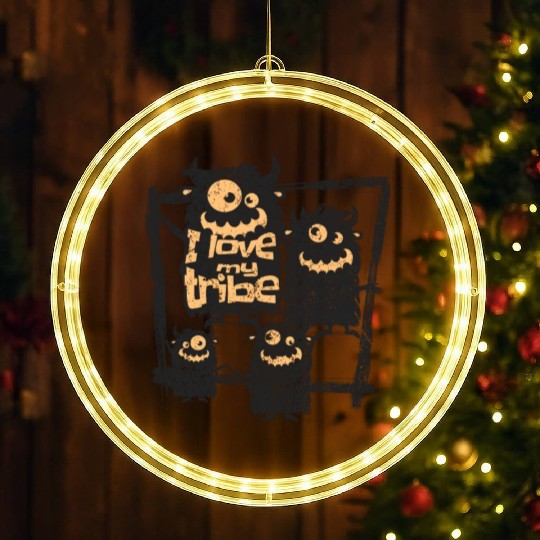 I Love My Tribe Funny Monster Family Reunion LED Christmas Window Lights