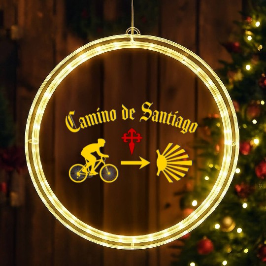 Camino de Santiago Man Bike Yellow Scallop Shell LED Christmas Window Lights
