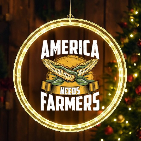 America Needs Farmers Funny Corn Farming LED Christmas Window Lights