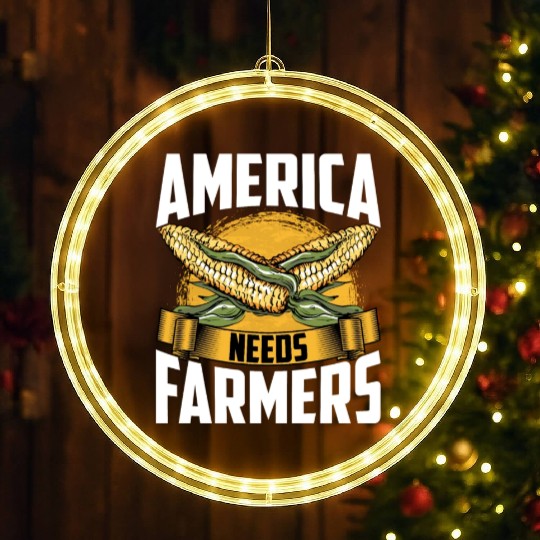 America Needs Farmers Agriculture Farmer Corn LED Christmas Window Lights