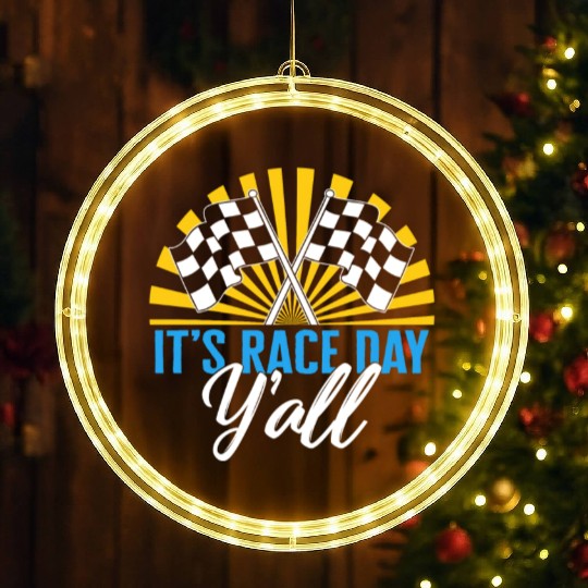 It's Race Day Y'all LED Christmas Window Lights, Race Day Checkered