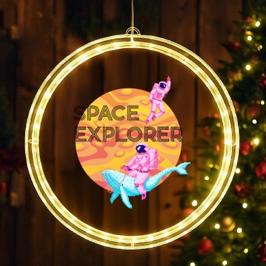 Space Explorer Two Astronauts and A Blue Whale LED Christmas Window Lights