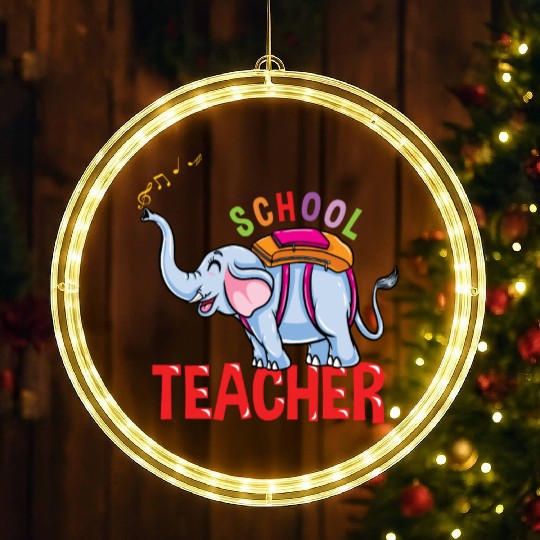 Back To School Elephant School Teacher LED Christmas Window Lights