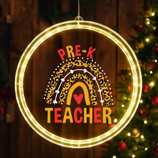 Back To School Leopard Pre-K Teacher Rainbow LED Christmas Window Lights