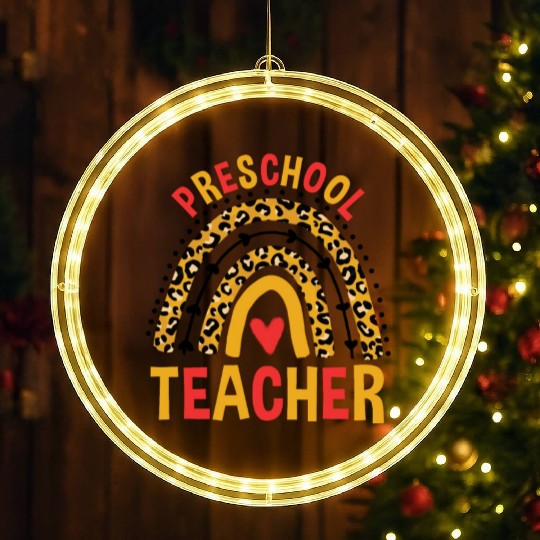 Back To School Leopard Preschool Teacher Rainbow LED Christmas Window Lights
