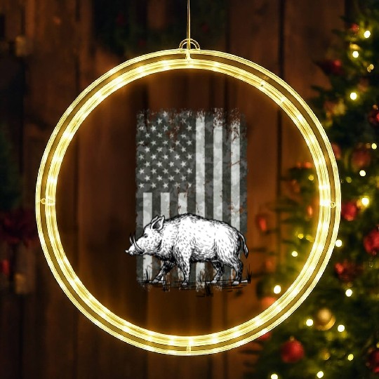Patriotic Wild Boar Hunting Season For Hog LED Christmas Window Lights
