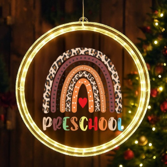 Preschool Teacher Leopard Rainbow Back To School LED Christmas Window Lights