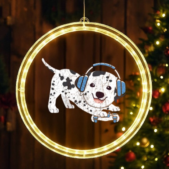 Video Game Player Paw Puppy Breeder Dalmatian Dog LED Christmas Window Lights