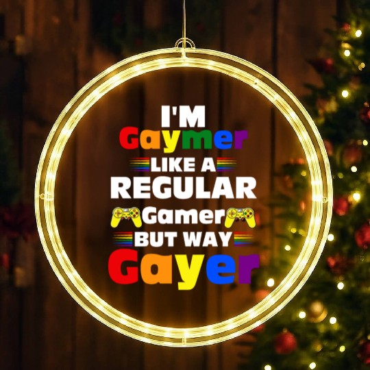 Funny Gaymer Gay Gamer Gayer - Pride Rainbow LGBT LED Christmas Window Lights