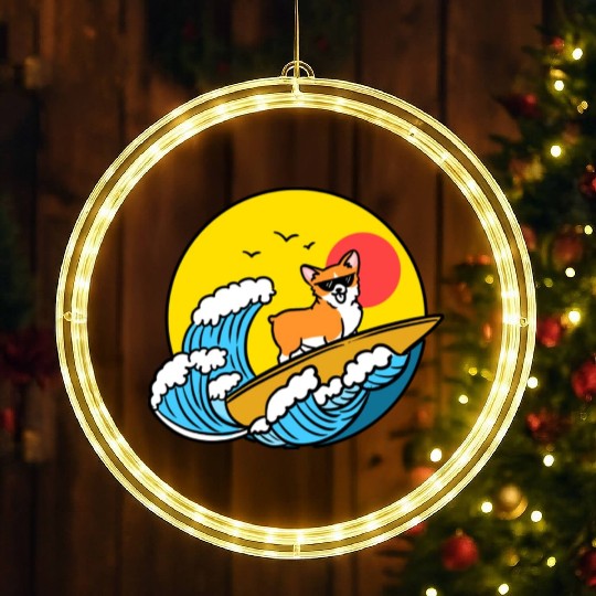 Surfing Corgi for Welsh Corgi Lover LED Christmas Window Lights