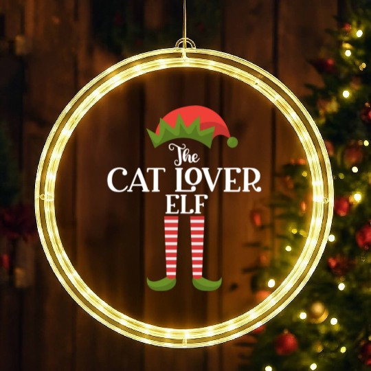 Cat Lover Elf Funny Family Christmas Matching LED Christmas Window Lights