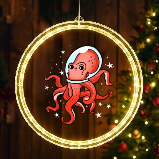 Octopus Astronaut For Octopus Lover LED Christmas Window Lights