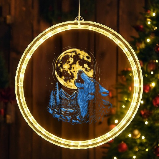 Wolf Moon Forest Wolves Nature Nature Liever Full LED Christmas Window Lights
