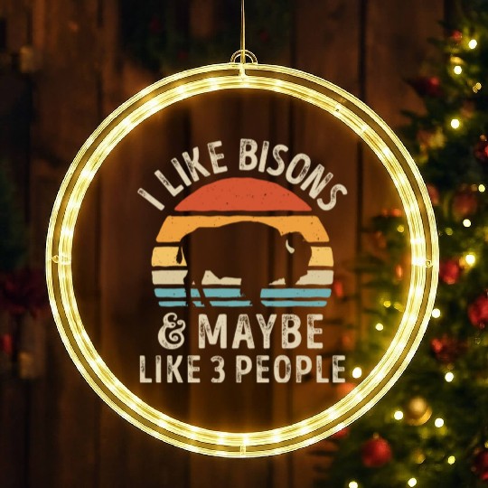 I Like Bisons and Maybe 3 People Retro Sunset Vint LED Christmas Window Lights