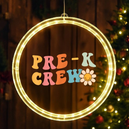 Back To School Pre K Crew Groovy Retro Teacher Kid LED Christmas Window Lights