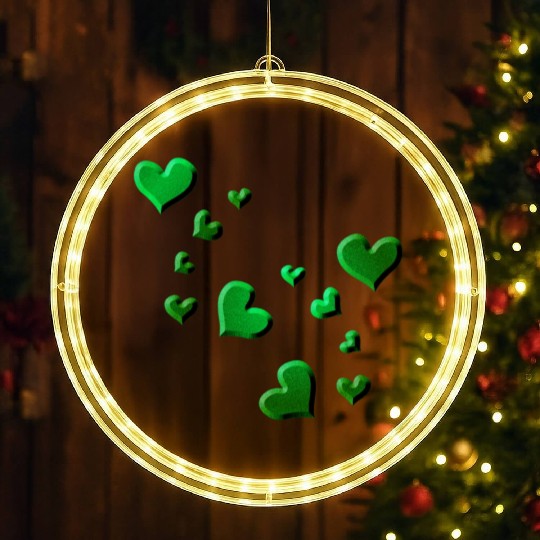 Hearts pattern green icon glitter LED Christmas Window Lights