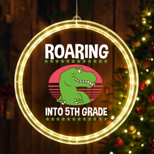 First Day School Dinosaur Roaring Into 5th Grade LED Christmas Window Lights