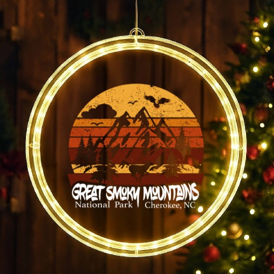 Great Smoky Mountains Cherokee Nc Vintage Souvenir LED Christmas Window Lights