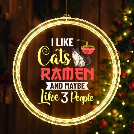 Ramen Cat Bowl Chicken Noodle Soup Japanese LED Christmas Window Lights