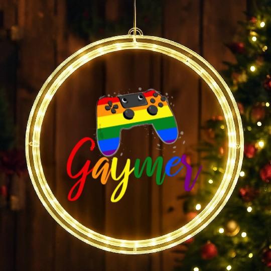 Funny Gaymer Controller Gay Gamer Rainbow LGBT LED Christmas Window Lights