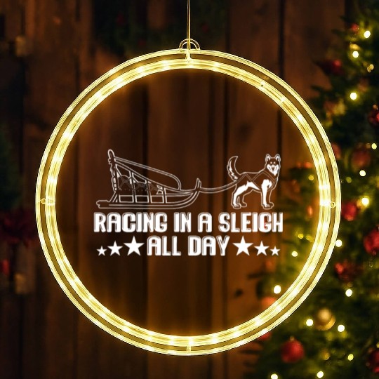 Alaska Sled Dog Racing In A Sleigh All Day Mushing LED Christmas Window Lights