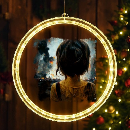 Kid in war looking at explosion 2 AI painting LED Christmas Window Lights