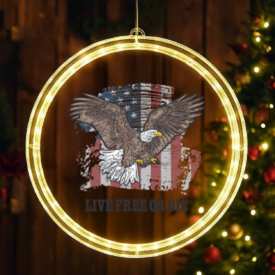 Live Free or Die - Bald Eagle - Grunge American Fl LED Christmas Window Lights
