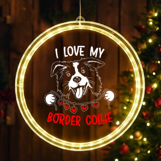I Love My Border Collie Dog Lover Puppy Paw Love LED Christmas Window Lights