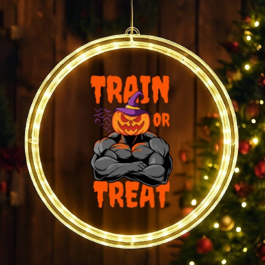 Train Or Treat Muscular Jack O Lanterns LED Christmas Window Lights