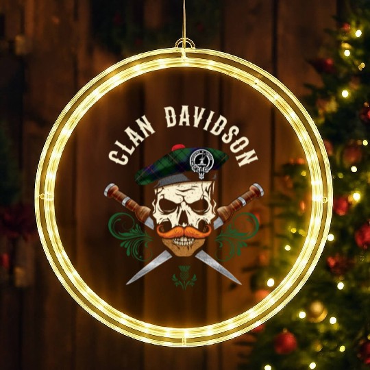 Clan Davidson Scottish Skull Crest Badge Dirk LED Christmas Window Lights