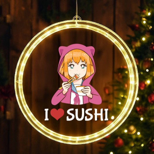 Kawaii Anime Girl I Love Sushi LED Christmas Window Lights