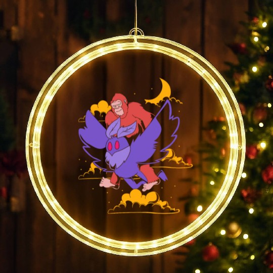 Bigfoot Riding Mothman Funny Cryptozoology LED Christmas Window Lights