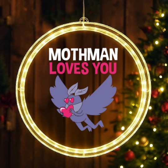 Mothman Loves You Valentines Day Cryptid For Women LED Christmas Window Lights