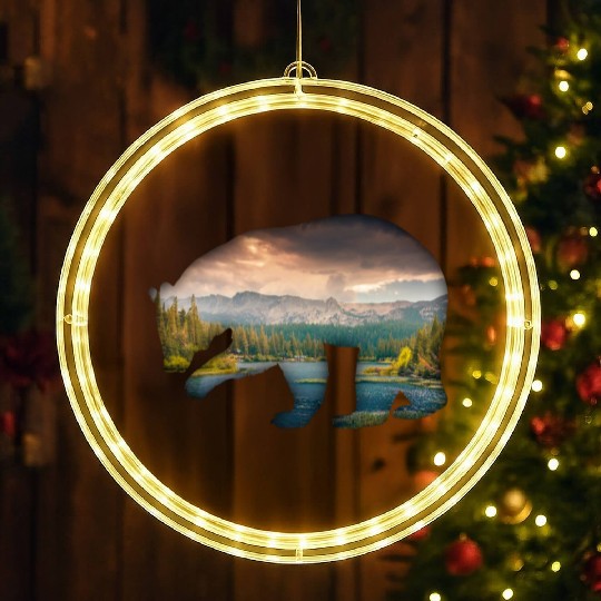 Bear bear silhouette with forest fill LED Christmas Window Lights