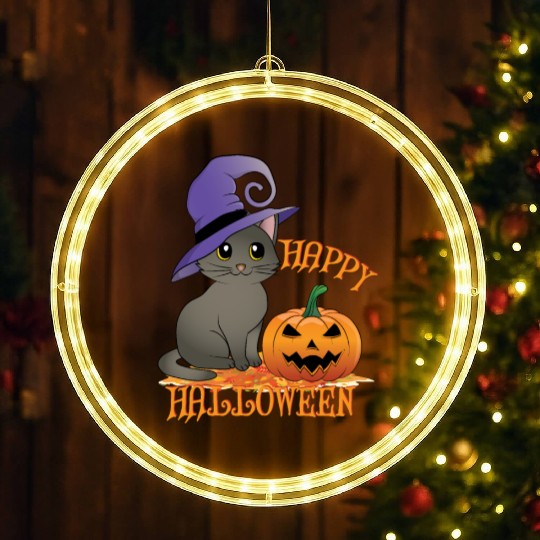 Happy Halloween Cat Pumpkin Witch Hat LED Christmas Window Lights