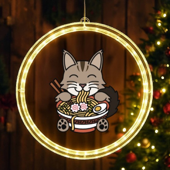Maine Cat Ramen Noodles LED Christmas Window Lights