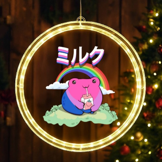 Kawaii Frog Strawberry Milk Bisexual Pride Flag LED Christmas Window Lights