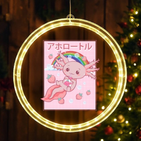 Kawaii Axolotl Strawberry Milk LED Christmas Window Lights