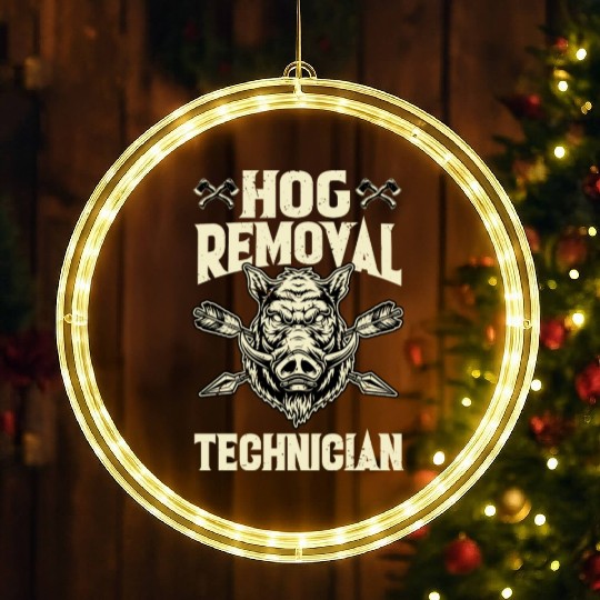 Hog Removal Technician Boar Hunting LED Christmas Window Lights