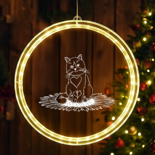 Cat Sunflower Cat Owner Cute Cat Lover I Sunflower LED Christmas Window Lights